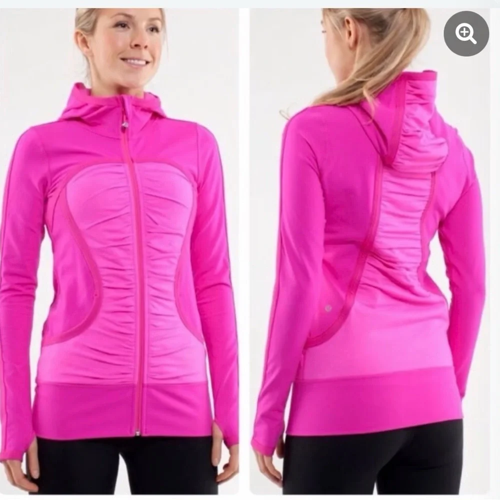 Lululemon Paris pink pure balance long sleeve full zip logo jacket thumb holes 6 - Picture 1 of 7